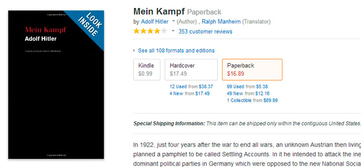 «Майн кампф» попала в топ Интернет-продаж в Великобритании и США