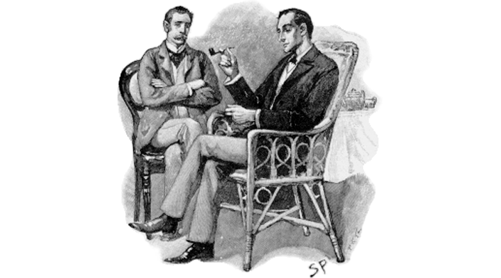 Шерлок Холмс (справа) и доктор Ватсон. Иллюстрация Сидни Паджет. 1893
